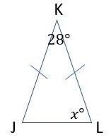 Find the measure of angle J in the isosceles triangle. 62 degrees 31 degrees 38 degrees-example-1