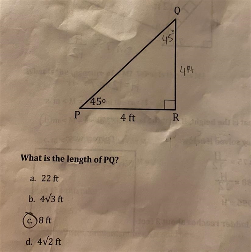 PQR is a 45-45-90 degree triangle. What is the length of PQ? Can someone tell me what-example-1