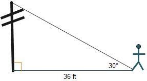 A person is standing exactly 36 ft from a telephone pole. There is a 30° angle of-example-1