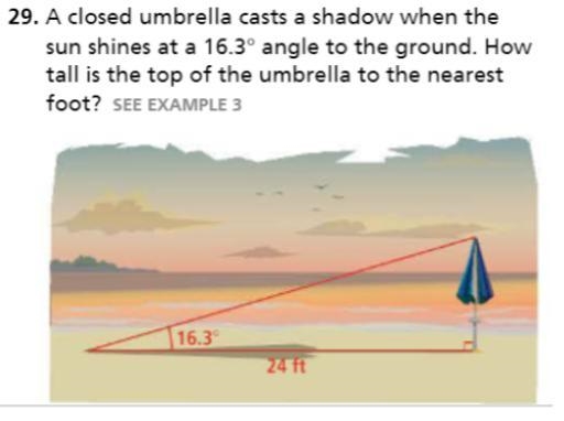 a closed umbrella casts a shadow when the sun shines at a 16.3° angle to the ground-example-1