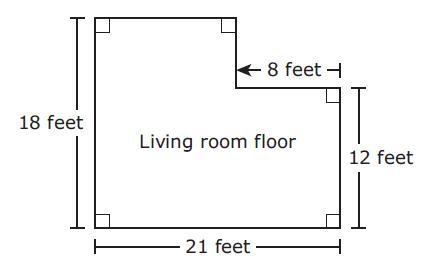 Carmen’s living room floor has the shape and dimensions shown in this diagram. What-example-1