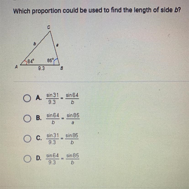 Which proportion could be used to find the length of side b?-example-1