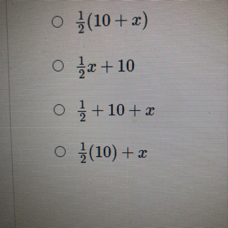 Which expression represents the phrase, "half the sum of 10 and a number&quot-example-1