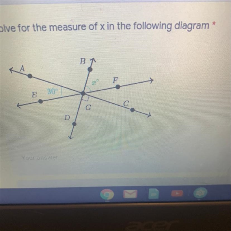 Solve for the measure of x in the following diagram-example-1