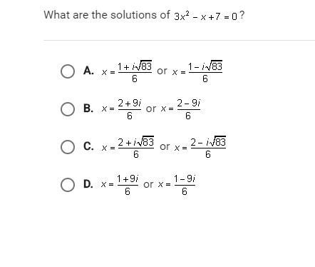 What are the solutions of 3x²-x+7=0?-example-1