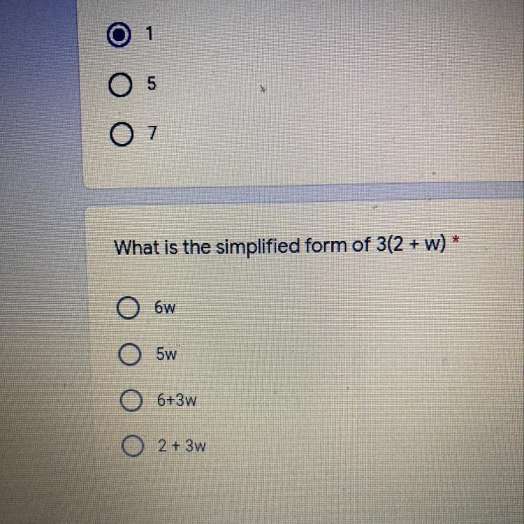 # What is the simplified form of 3(2 + w)-example-1