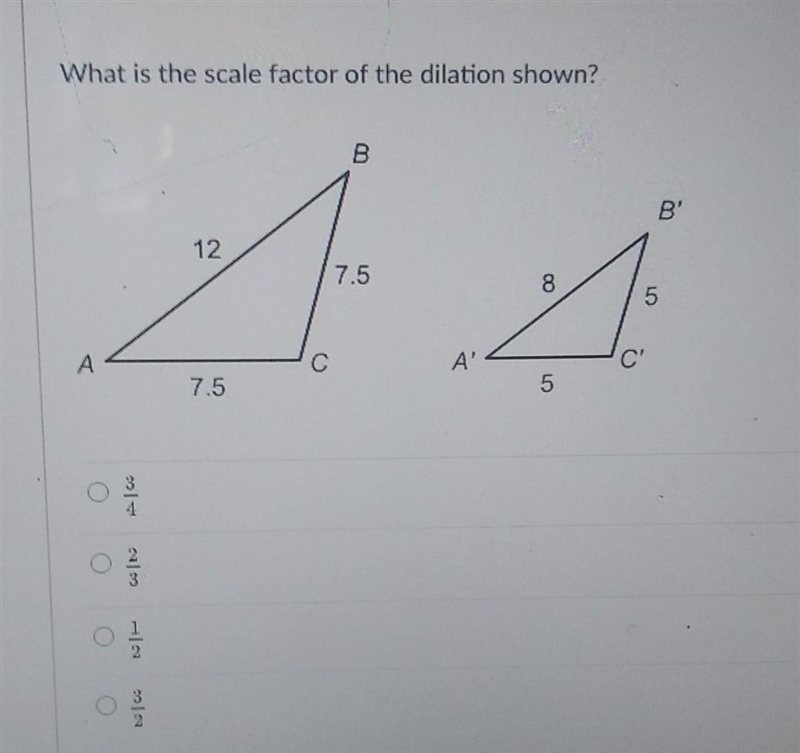 What is the scale factor of the dilation shown? need help really will appreciate it-example-1