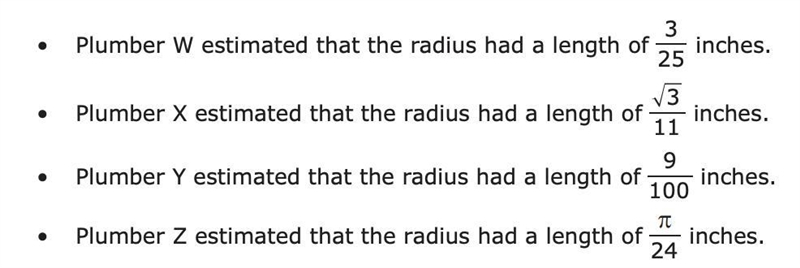 Four plumbers estimated the length of the radius of a cylindrical pipe. The estimates-example-1