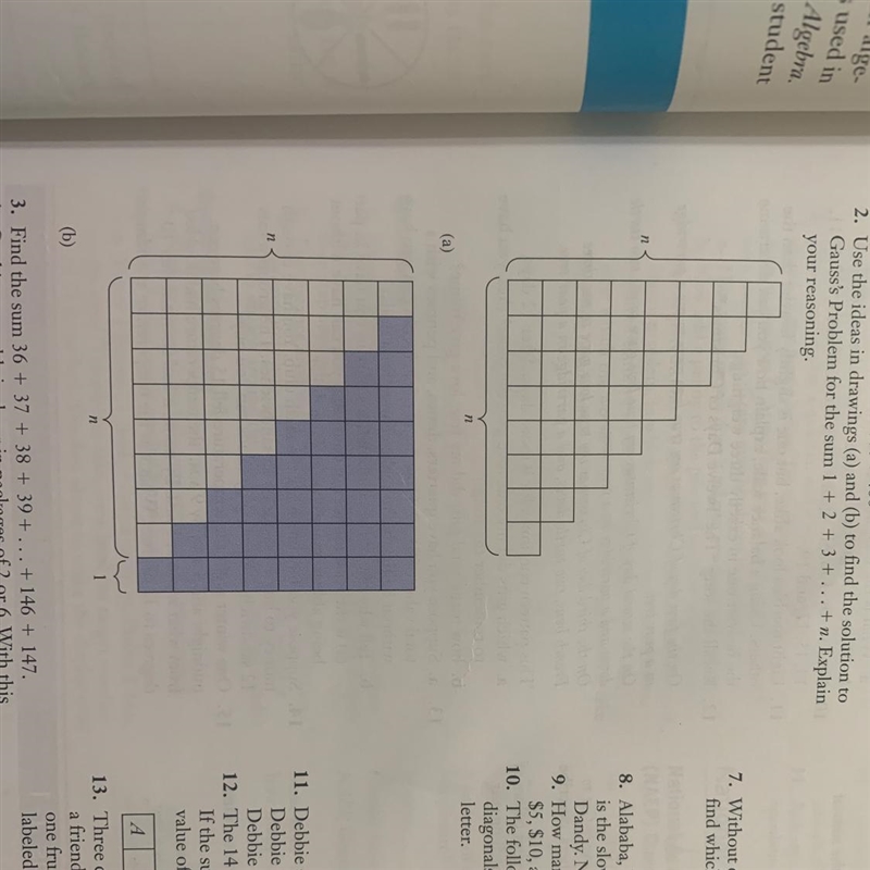 2. Use the ideas in drawings (a) and (b) to find the solution to Gauss's Problem for-example-1