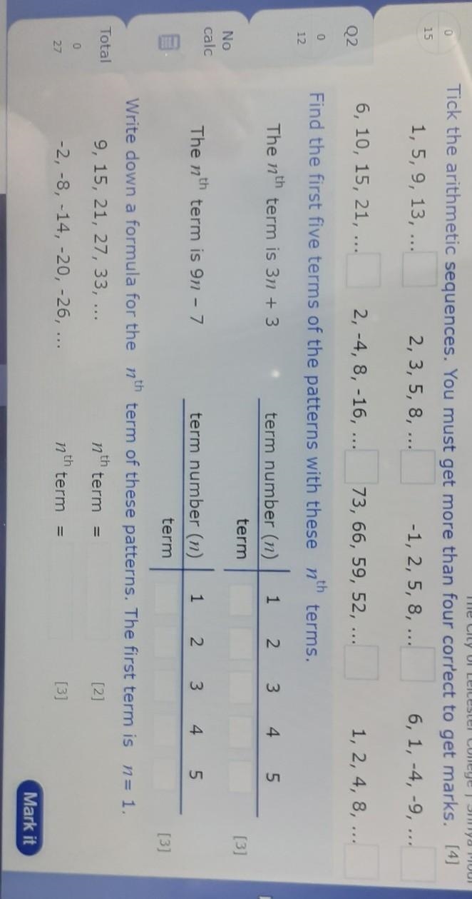 Arithmetic sequences (nth term)​-example-1