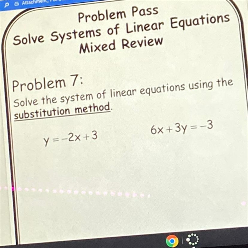 Solve the system of linear equations using the substitution method. y=-2x + 3 6x + 3y-example-1