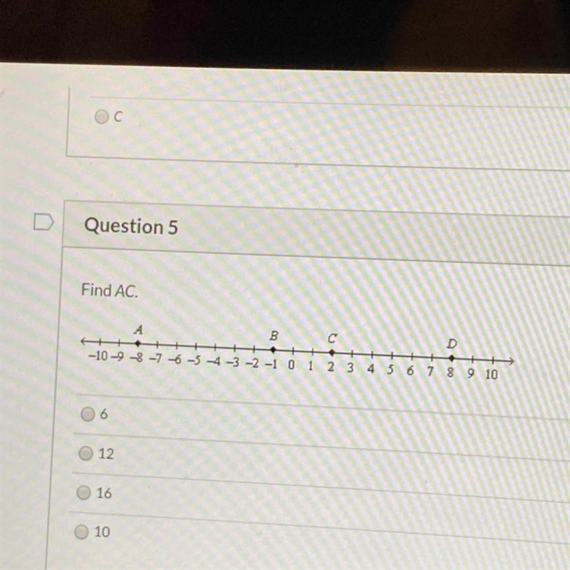 Find AC A.6 B.12 C.16 D.10-example-1