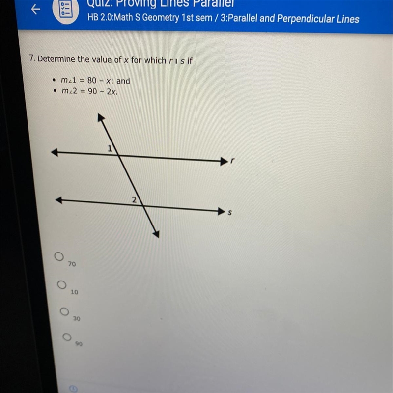 7. Determine the value of x for which ris if m_1 = 80 - X; and • m22 90 - 2x.-example-1