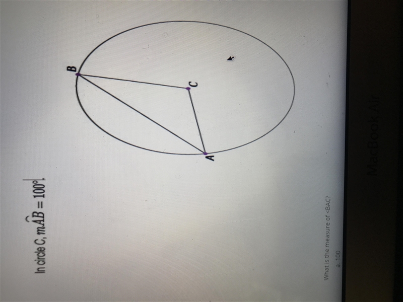 What is the measure of angle BAC a. 100 b. 65 c. 50 d. 40-example-1