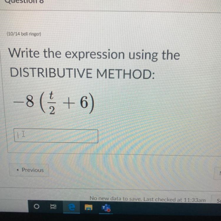 Write the expression using the DISTRIBUTIVE METHOD: –8 (1/3+6)-example-1