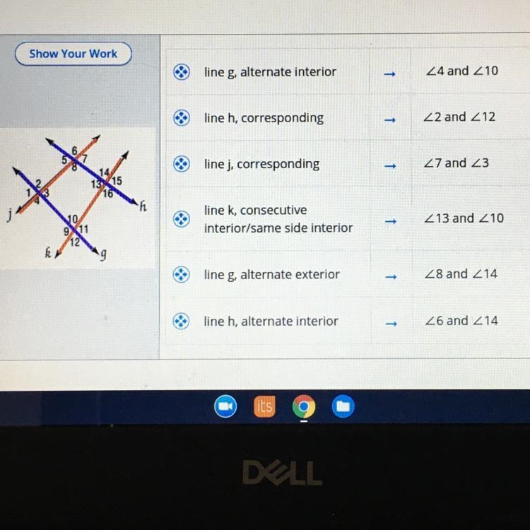 HELPPPPP PLEASEEE!!!!! *identify the transversal and match each pair of angles with-example-1