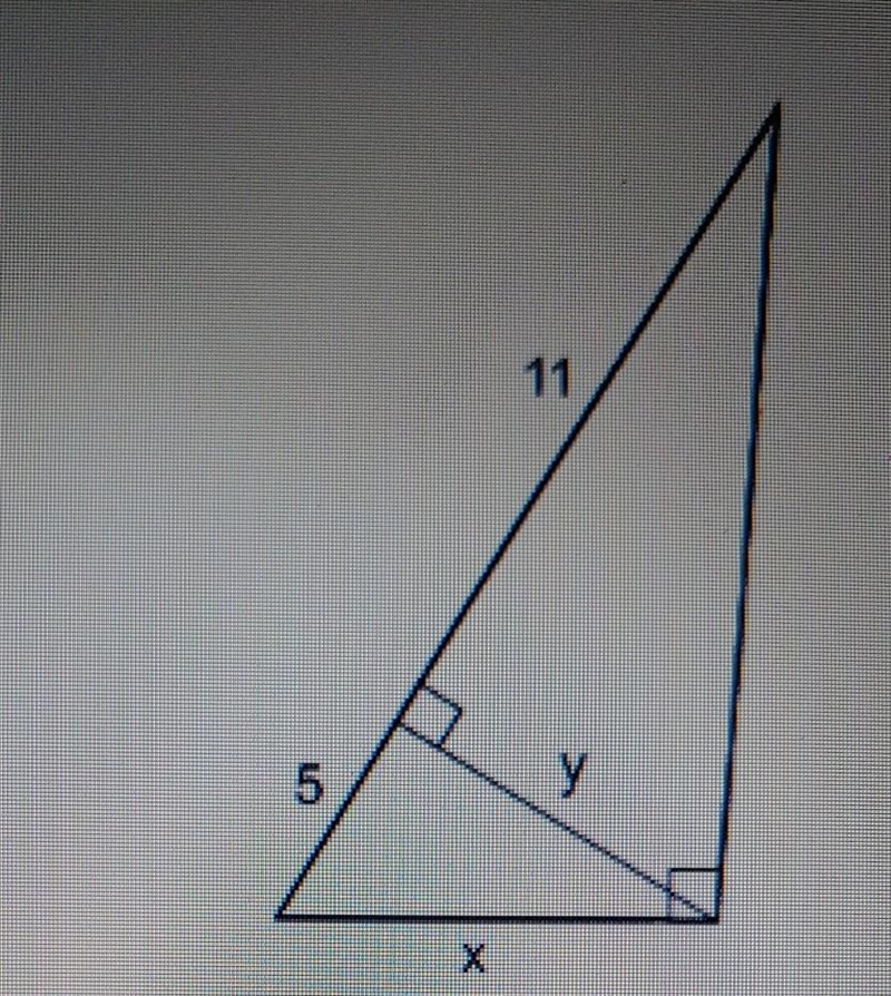 Find the value of y. A. √(55) B. 6 C. 8 √(3) D.16​-example-1