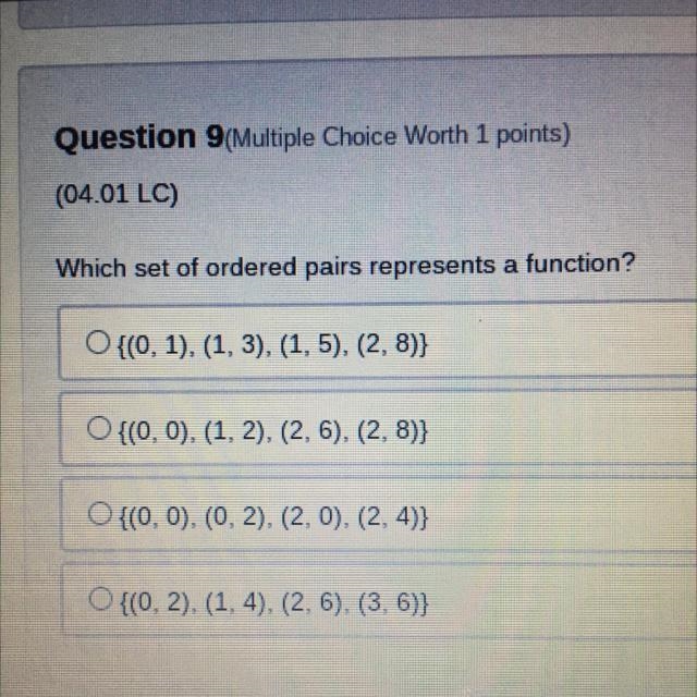 Which set of ordered pairs represents a function￼-example-1