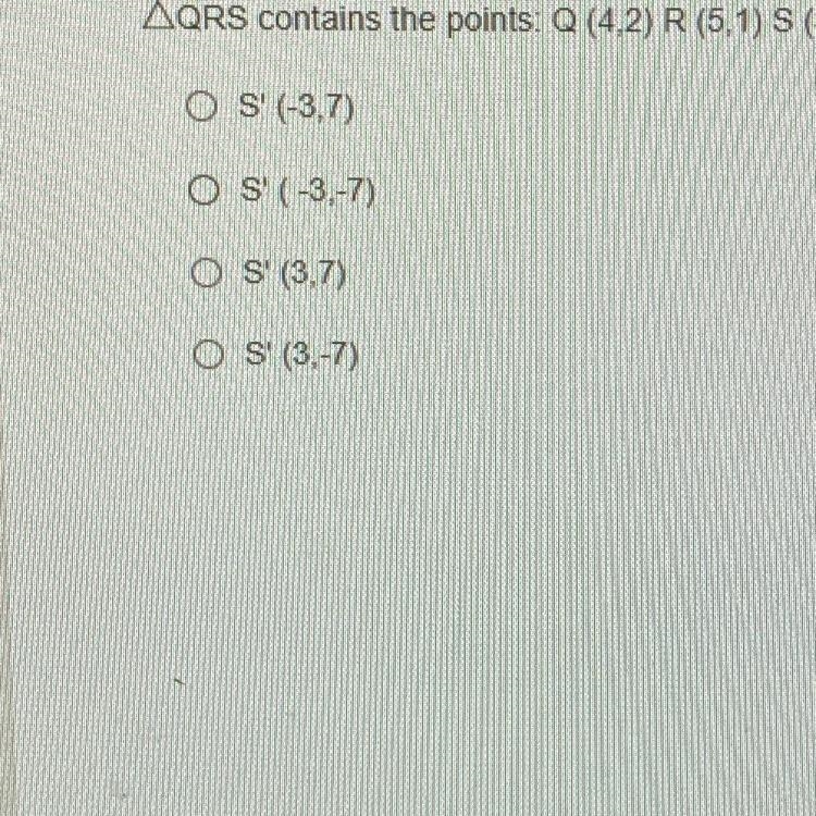 AQRS contains the points: Q (4,2) R (5.1) S (3.7). If the triangle is reflected across-example-1