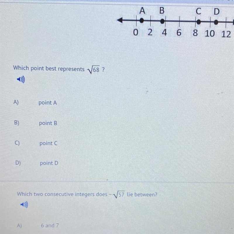 Which point best represents V68? A) point A B) point B point D) point D-example-1