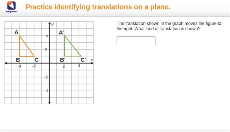 The translation shown in the graph moves the figure to the right. What kind of translation-example-1