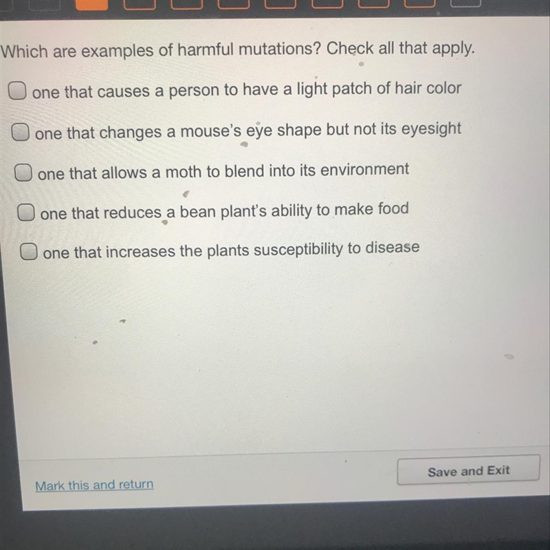 Which are examples of harmful mutations? Check all that apply. one that causes a person-example-1