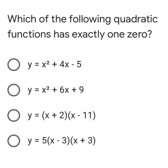 How do you know a quadratic function has exactly one zero?-example-1