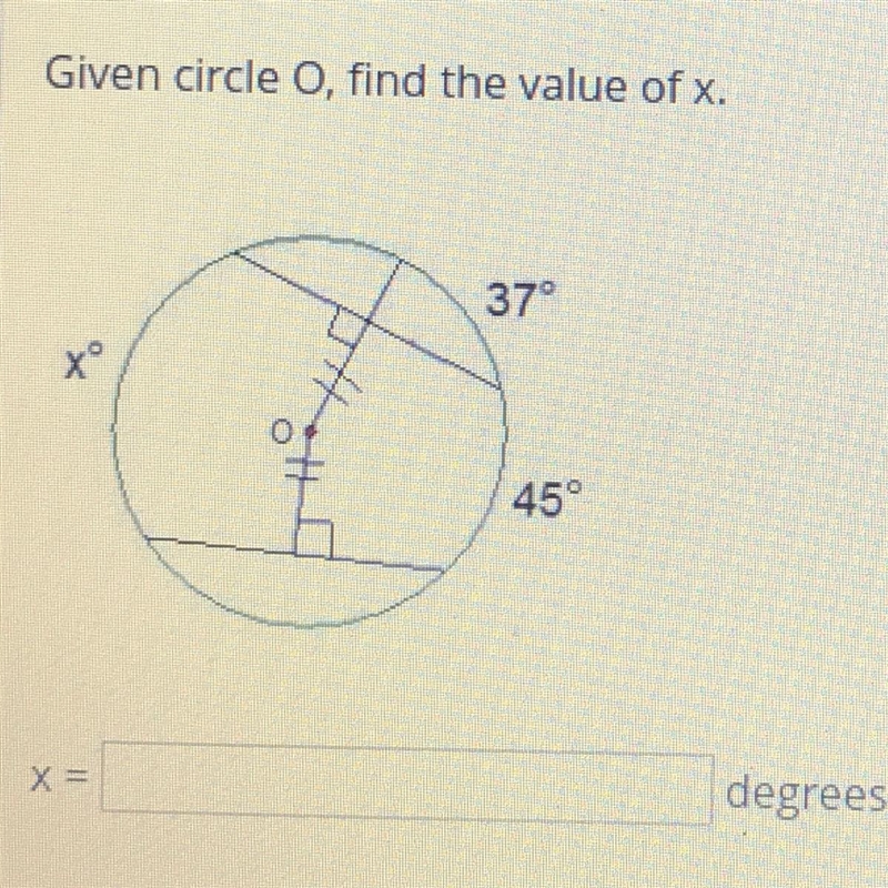 PLEASE HELP ME ASAP Given circle O, find the value of x .-example-1