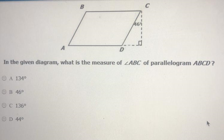 In the given diagram, what is the measure of ∠ABC of parallelogram ABCD?-example-1