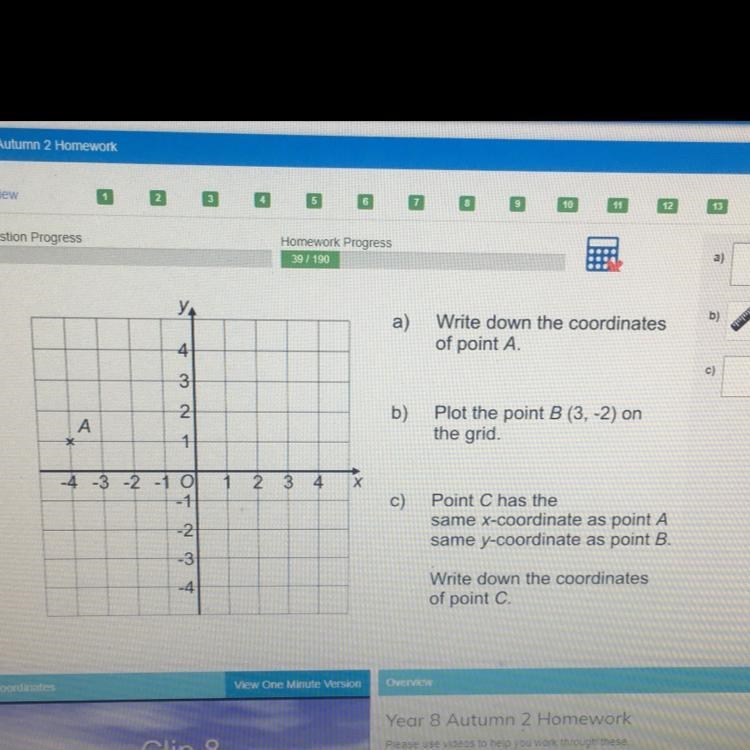 Question Progress Homework Progress . fou a) Write down the coordinates of point A-example-1