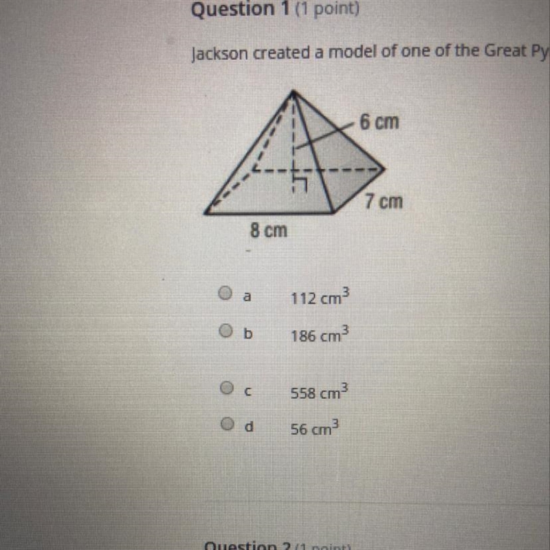 Jackson created a model of one of the great pyramids shown below what is the volume-example-1