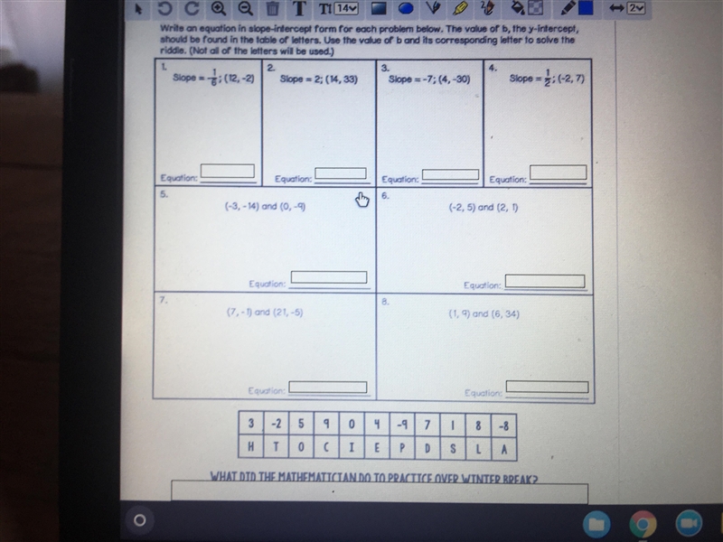 Can someone answer this for me please all in slope intercept form!-example-1