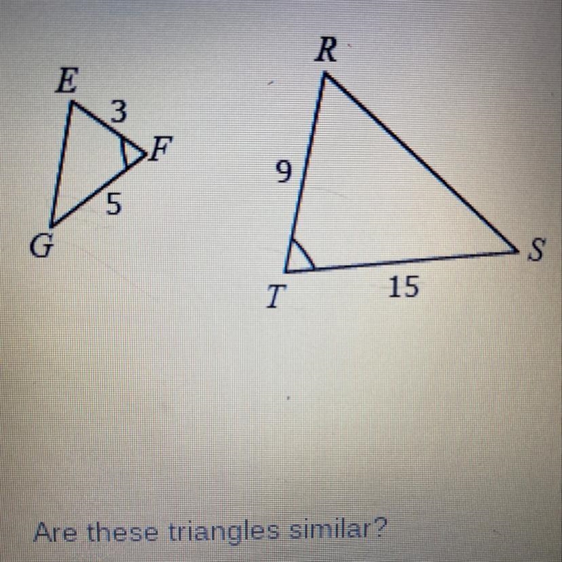 Are the triangles similar? And why?-example-1