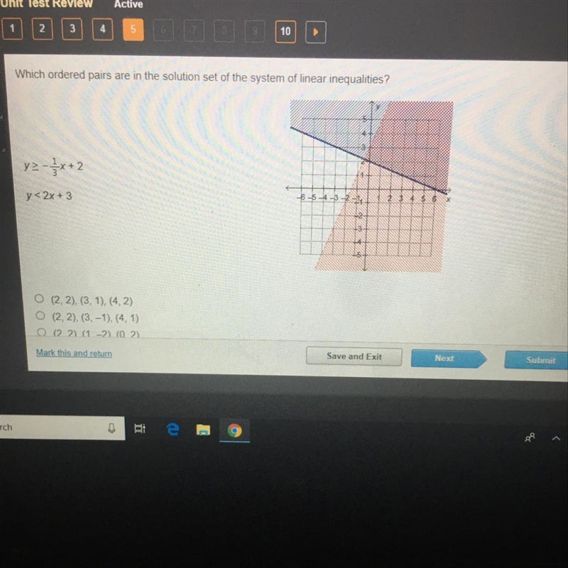 Which ordered pairs are in the solution set of the system is liner inequalities y-example-1