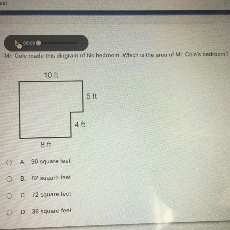 Mr Cole made this diagram of his bedroom. Which is the area of Mr. Cole's bedroom-example-1