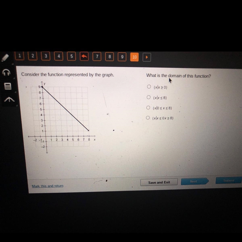 What is the domain of this function? x>0 {x|x < 8) {x|0< x 8) {x|x < 0x-example-1