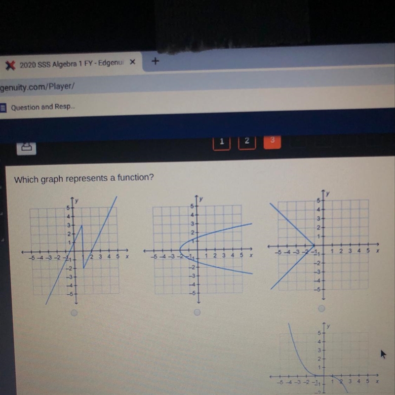 Which graph represents a function? 2 1 23 23 2 3 4 5-example-1