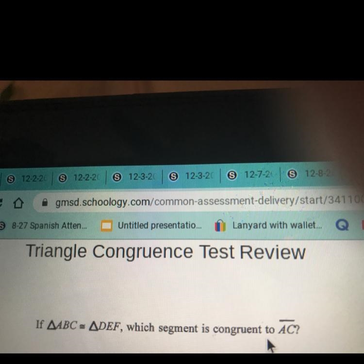 If AABC = ADEF, which segment is congruent to AC?-example-1