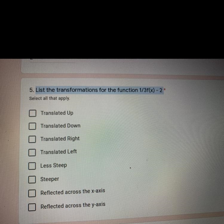 5. List the transformations for the function 1/3f(x) - 2-example-1