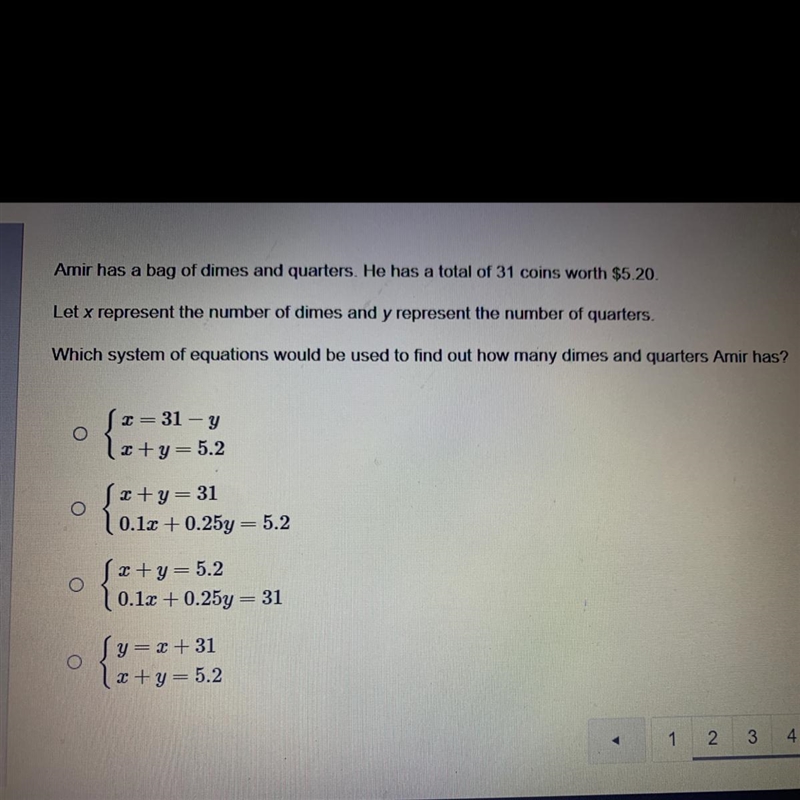 HURRRYYYY!! Amir has a bag of dimes and quarters. He has a total of 31 coins worth-example-1