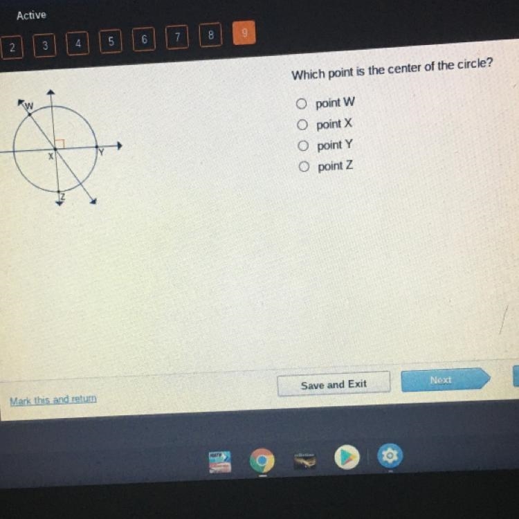 Which point is the center of the circle? point w O point X Opoint Y O point Z-example-1