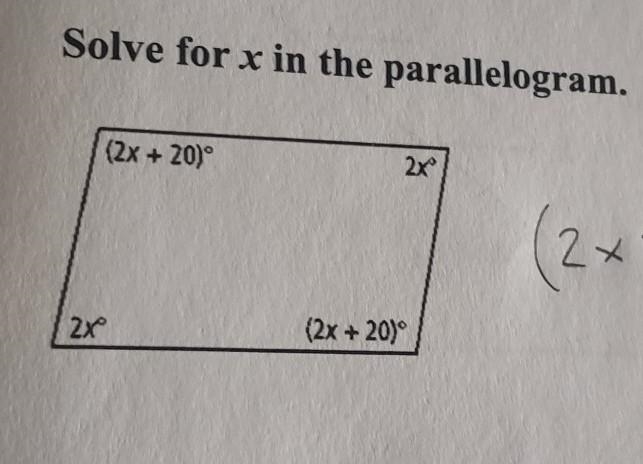 Solve for x in the parallelogram ​-example-1