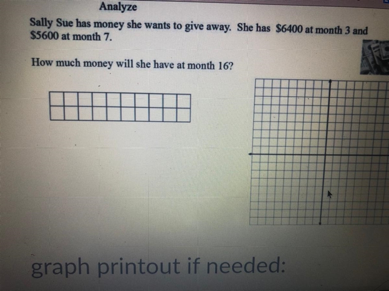 Analyze Sally Sue has money she wants to give away. She has S6400 at month 3 and S-example-1