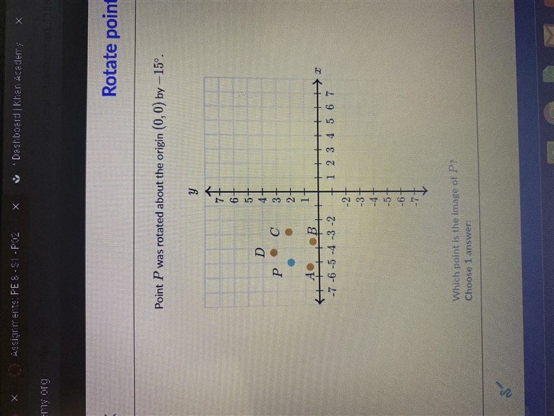 Point P was rotated about the Irgun (0,0) by -15-example-1