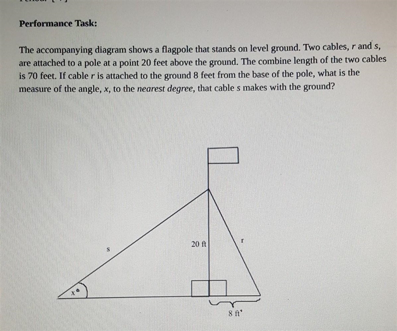 PLEASE OF YOU CAN SHOW THE WORK: The accompanying diagram shows a flagpole that stands-example-1