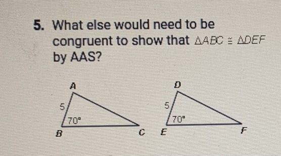 What else would need to be congruent to show that triangle ABC equals triangle DEF-example-1