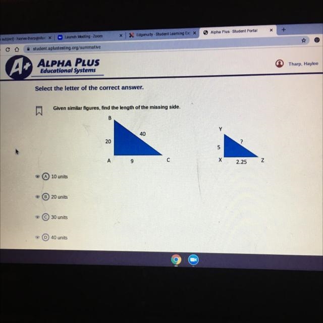 PLEASE HURRY ON A TEST!! Given similar figures, find the length of the missing side-example-1