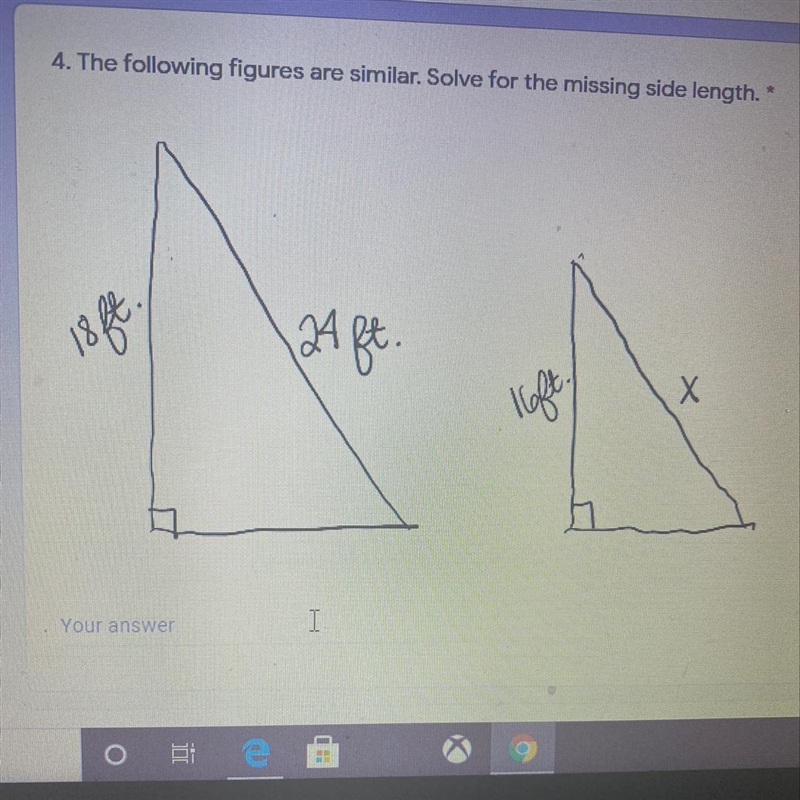 The following figures are similar. Solve for the missing side length.-example-1