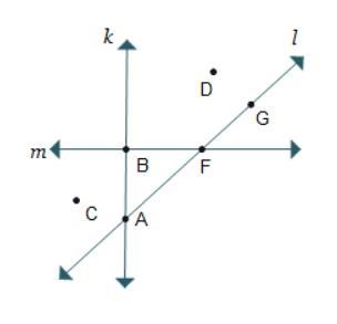 What are 3 collinear points on line l A. points A, B, and F B. points A, F, and G-example-1