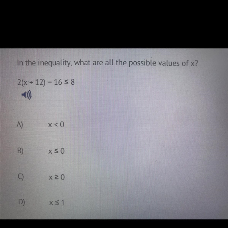 In the inequality, what are all the possible values of x? 2(x + 12) - 16 58-example-1